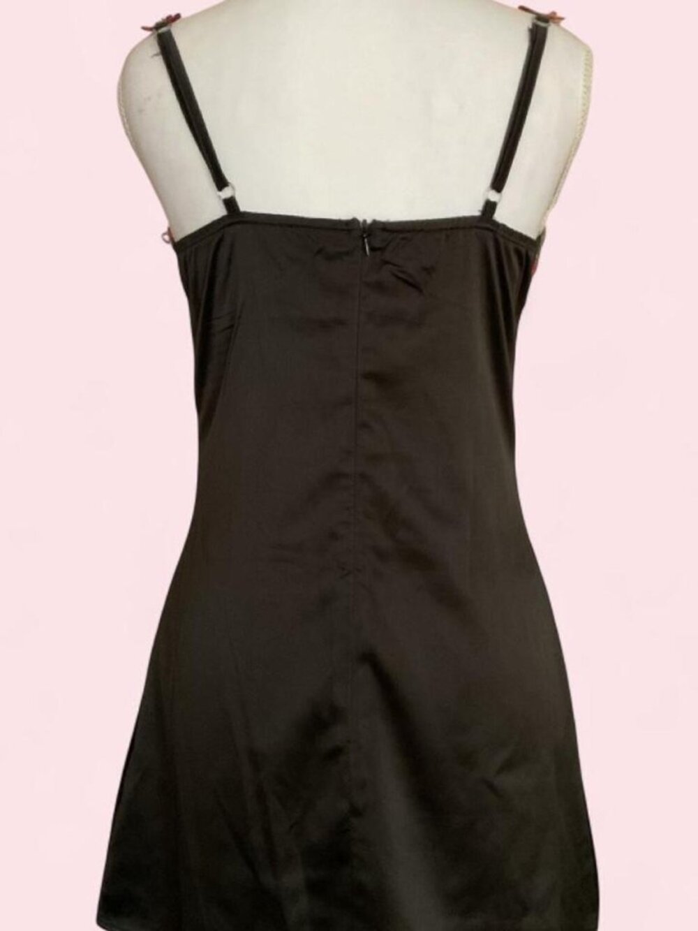 Mini black satin slip dress - Picture 2 of 4